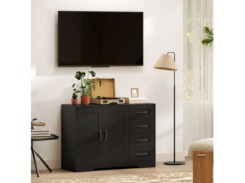 Buffet moderne noir 4 tiroirs et 1 espace de rangement 105 x 40 x 76 cm - Conforama C