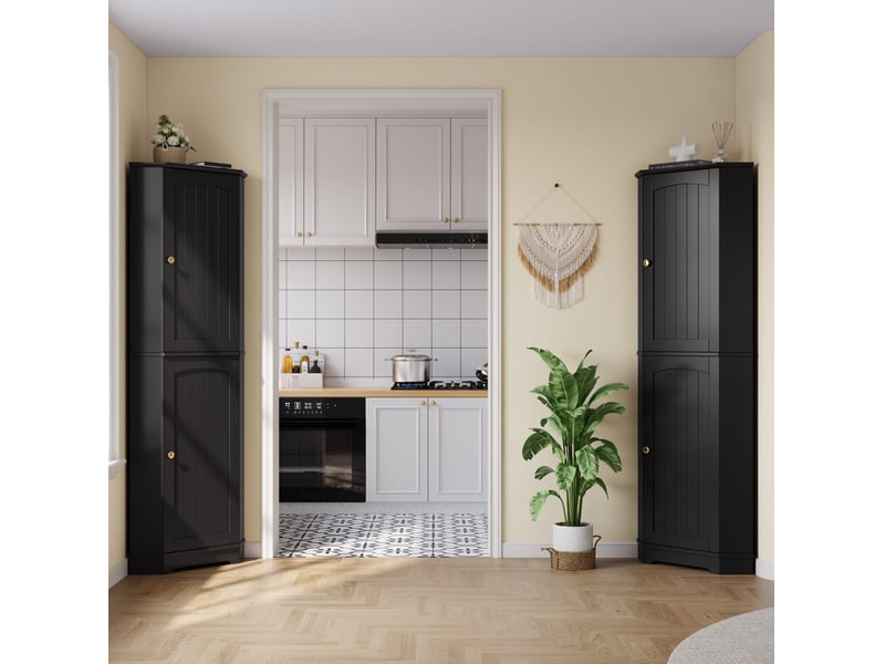 Armoire d’angle haute noire 42 x 42 x 166 cm avec 2 portes et étagères réglables - Conforama E