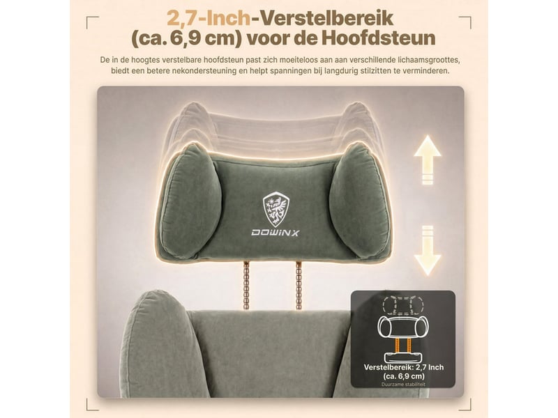  Dowinx fauteuil de bureau ergonomique gaming avec repose-pieds, dossier réglable, tissu respirant et velours, pour adulte,vert  - Conforama E