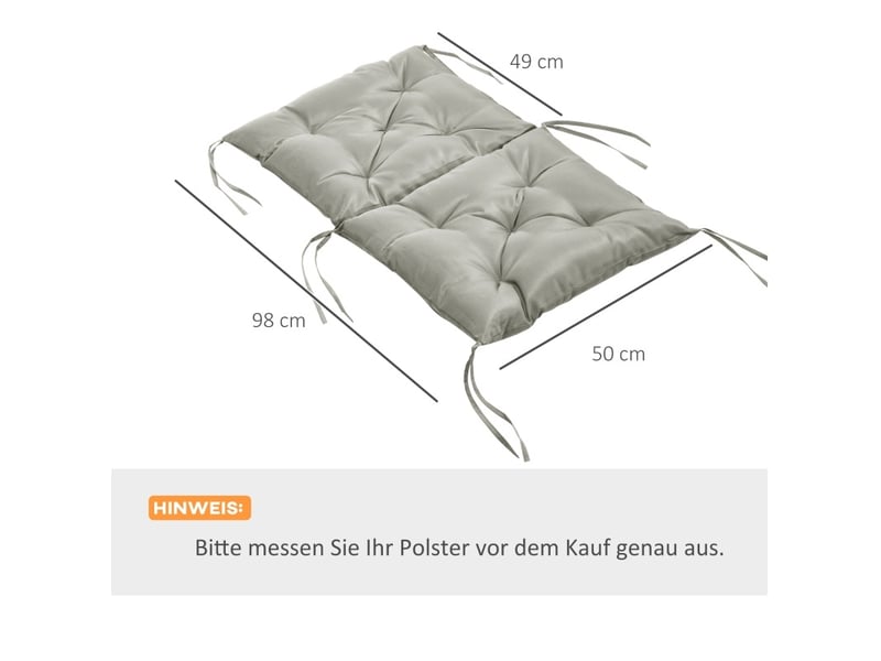  Coussin de chaise 2 pièces 98 x 50 x 8 cm – gris clair – mousse épaisse et liens de fixation  - Conforama C
