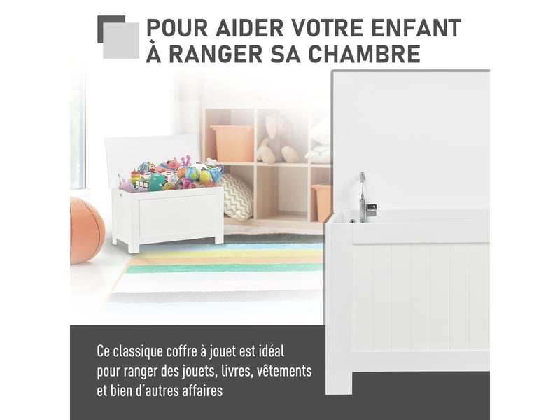 Coffre de rangement avec charnières de sécurité, coffre à jouets avec couvercle, boîte de rangement en bois  - Conforama A