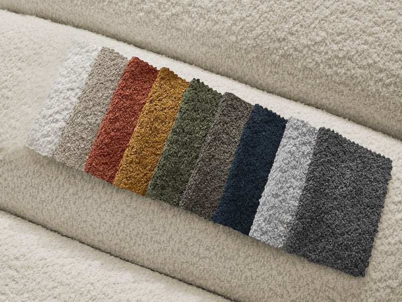 Bobochic canapé droit fixe 3 places talia tissu bouclette avec pouf beige TALIA - Conforama C