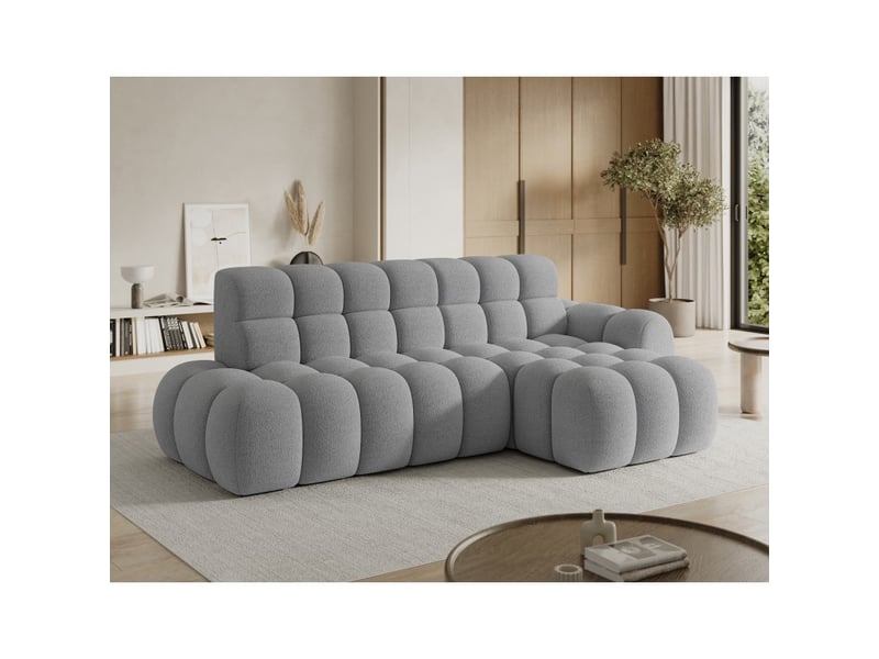 Canapé d'angle convertible bulla 3 places gris angle droit – tissu bouclette avec extension d'assise électrique - Conforama B