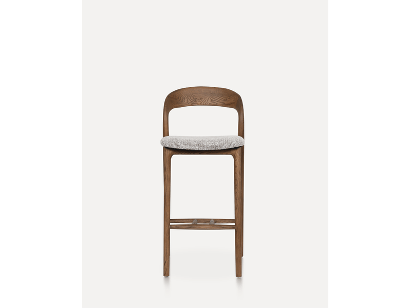 Tabouret de bar 45x48x95,5 cm – noyer et argile – assise rembourrée en tissu avec repose-pieds intégré - Conforama D