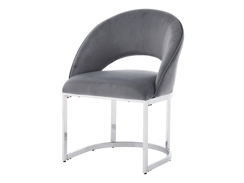  Lot de 2 chaises de salle à manger avec dossier enveloppant et pieds métalliques en velours et métal gris et argenté  - Conforama A