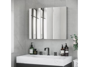 Armoire miroir de salle de bain en inox argenté 70x12x55 cm avec 3 portes vitrées et 5 étagères