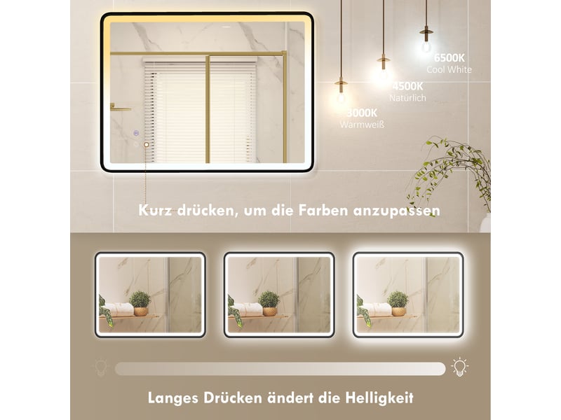  Miroir de salle de bain led antibuée avec cadre en métal noir 80x5x60 cm  - Conforama D