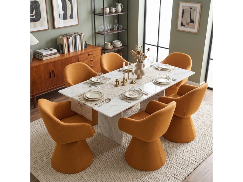  Chaise de salle à manger pivotante 360° design cocon – goeurvant, tissu effet lin, rembourré, orange  - Conforama W
