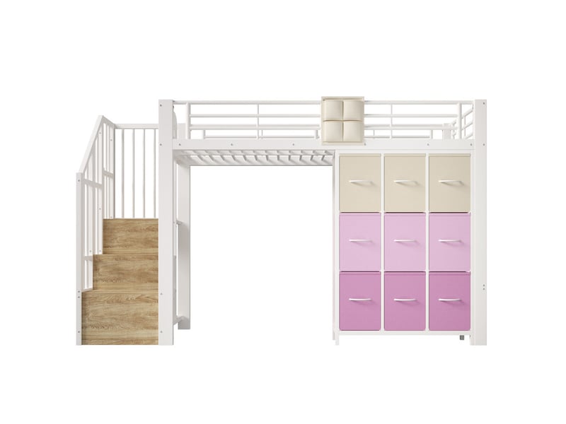  Lit mezzanine,90x200 cm,avec tiroirs,rangement,métal et mdf,blanc  - Conforama A