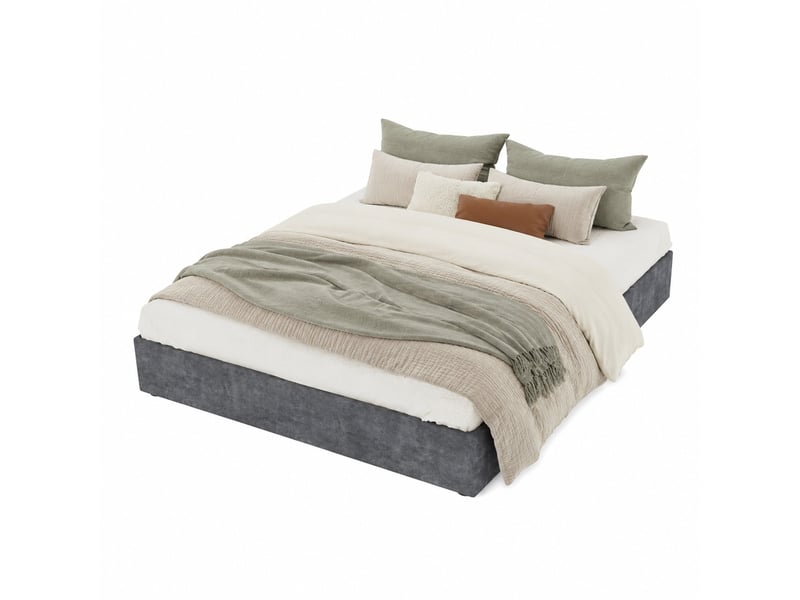 Lit coffre 160x200 cm gris en tissu velours, relevage hydraulique, sans tête de lit  - Conforama A