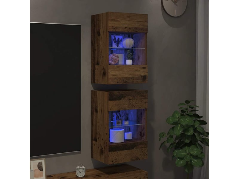 Meubles muraux avec lumières led pour tv 2 pcs vieux bois 40x30x60,5cm - Conforama C