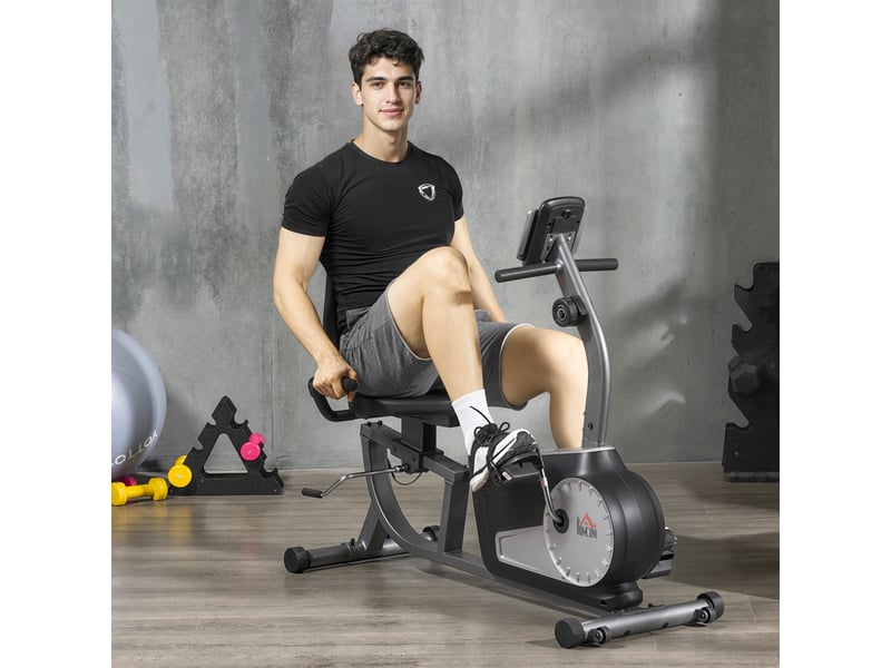  Vélo d'appartement à 8 niveaux de résistance, 122-137 x 62 x 103 cm, acier, gris, noir et argent  - Conforama C