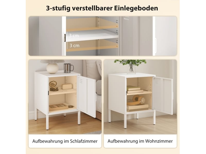  Table de chevet 40x40x56 cm avec tablette réglable métal blanc  - Conforama D
