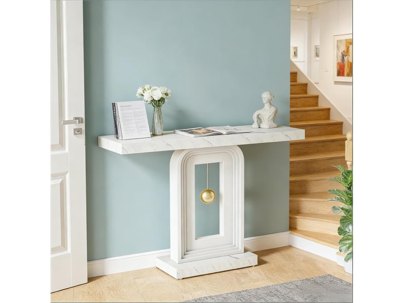  Table console 100x30x82 cm design géométrique mdf blanche  - Conforama D