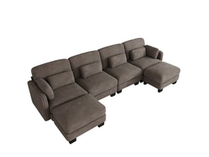 Canapé modulable en u modenvie 4 places avec 2 ottomans en chenille marron 330 x 143 x 88 cm