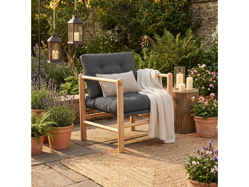  Fauteuil de jardin en bois avec coussins arvek - anthracite  - Conforama B