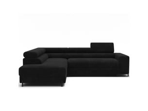 Canapé d'angle colesia convertible 5 places noir velours côtelé – gauche – 274x200cm