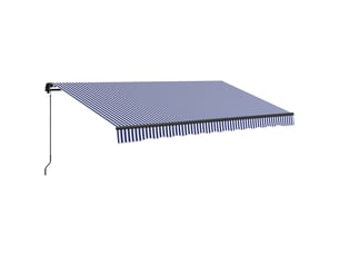 Store banne, store de terrasse, avec manivelle, résistant aux intempéries, 400 cm x 300 cm, bleu et blanc