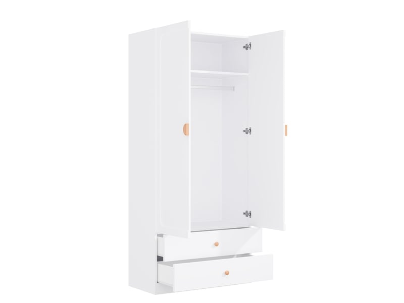  Armoire 2 portes avec penderie et 2 tiroirs 90x45x200 cm blanche  - Conforama D