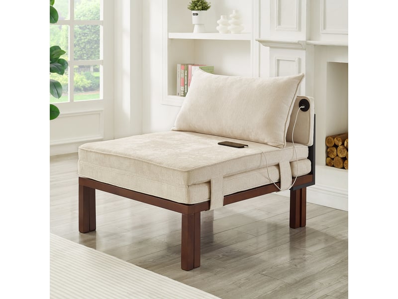  Fauteuil-lit pliant avec port usb type-c en velours beige  - Conforama B