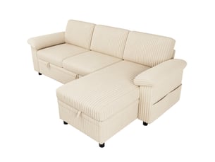 Canapé d'angle réversible convertible <strong>MODENVIE</strong> <strong></strong> 3 places Velours côtelé beige avec coffre de rangement