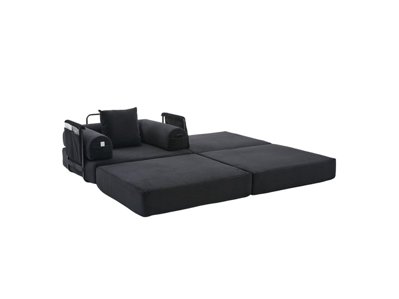  Fauteuil modulaire modenvie en velours côtelé noir avec pouf, coussin et poche latérale 112 x 190 x 67 cm  - Conforama A