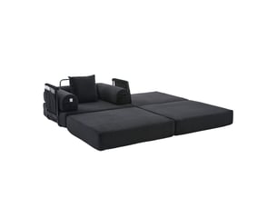 Fauteuil modulaire modenvie en velours côtelé noir avec pouf, coussin et poche latérale 112 x 190 x 67 cm