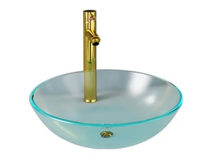 Lavabo de bain, vasque à poser avec robinet et drain à poussoir verre trempé cf65646