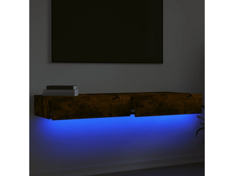  Lot de 2 meuble tv avec lumières led chêne fumé 60x35x15,5 cm  - Conforama D