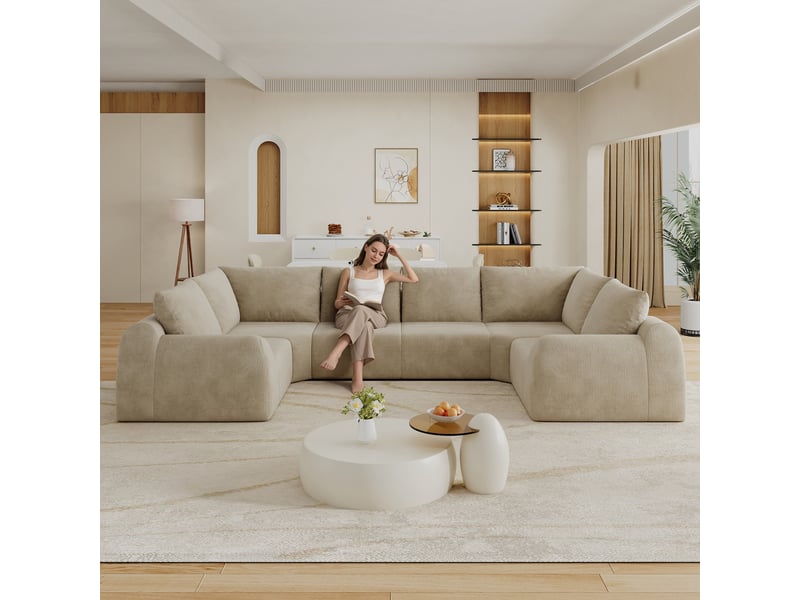  Canapé panoramique en u entièrement en mousse sans montage  - assise souple, chenille - kaki  - Conforama E