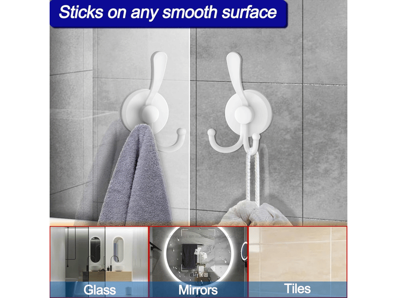 Crochet à ventouse, grand double, pour douche intérieure, lot de 2, blanc - Conforama C