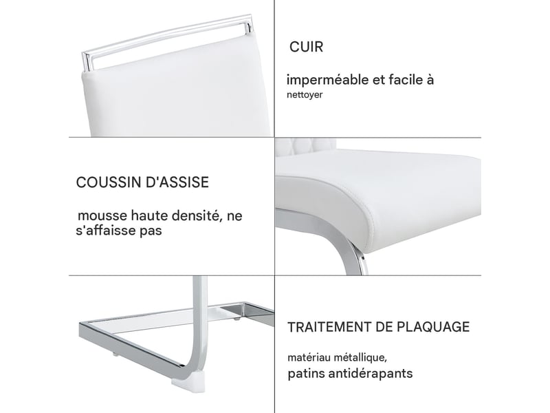  Lot de 4 chaises de salle à manger en similicuir et lin blanc PP304368AAW-4 - Conforama D