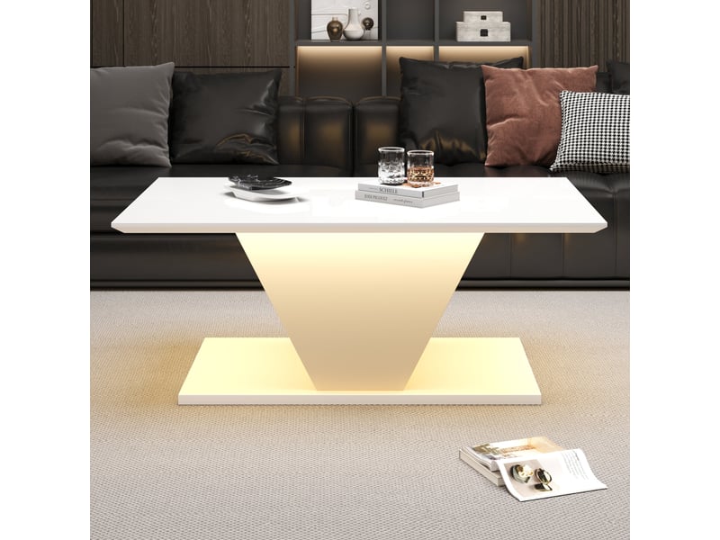  Table basse - forme v - éclairage led - haute brillance - blanc 100x50x46cm - Conforama E