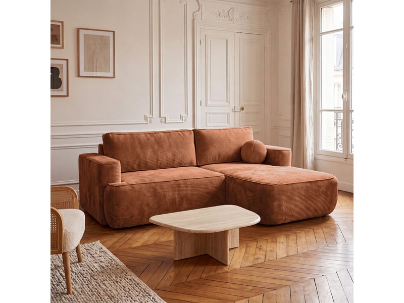  Canapé d'angle moon mini avec fonction couchage, tissu flow, côté droit, brique (04)  - Conforama B