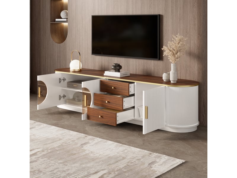  Meuble tv 180 cm-style luxe-3 portes et 3 tiroirs-blanc-mdf GL Store - Conforama E