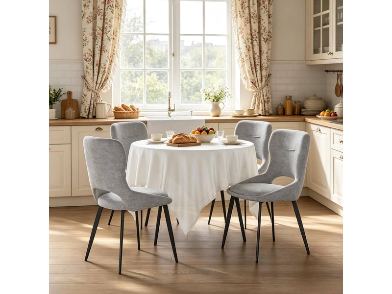  Chaises de salle à manger 4 pièces avec accoudoirs, chenille et métal gris  - Conforama C