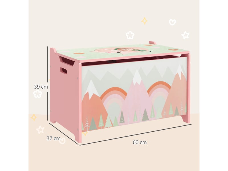  Coffre de rangement spacieux, coffre à jouets avec couvercle à charnière de sécurité, motif animal mignon, 60 x 37 x 39 cm, rose  - Conforama D