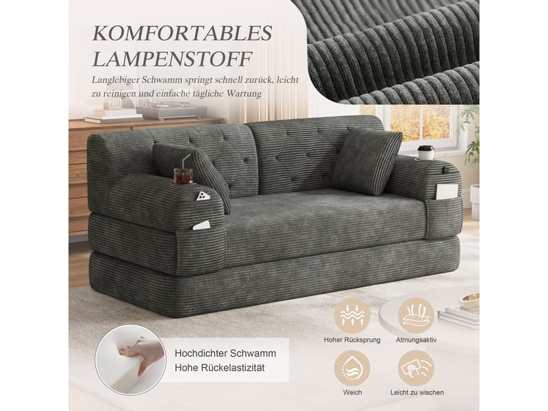  Canapé convertible 2 places en velours côtelé gris foncé W2845S00461 - Conforama E