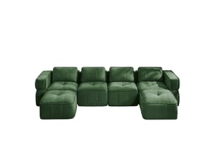 Canapé modulable en u 4 places vert avec 2 poufs, mousse haute densité 32d, tissu polyester doux, pour salon