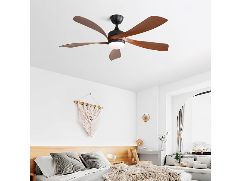  Ventilateur de plafond noir 52 pouces avec lumière led dimmable, moteur dc silencieux réversible et télécommande, 5 pales abs  - Conforama R