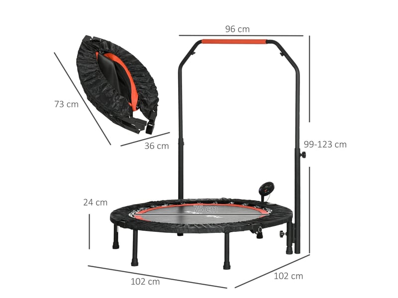  Mini-trampoline fitness 102 cm noir avec moniteur lcd et poignée réglable, pliable pour l'entraînement à domicile  - Conforama C