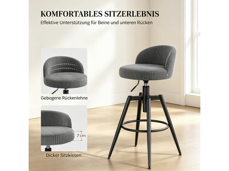  Lot de 2 tabourets de bar réglables et pivotants en velours côtelé gris T5828P581365 - Conforama D