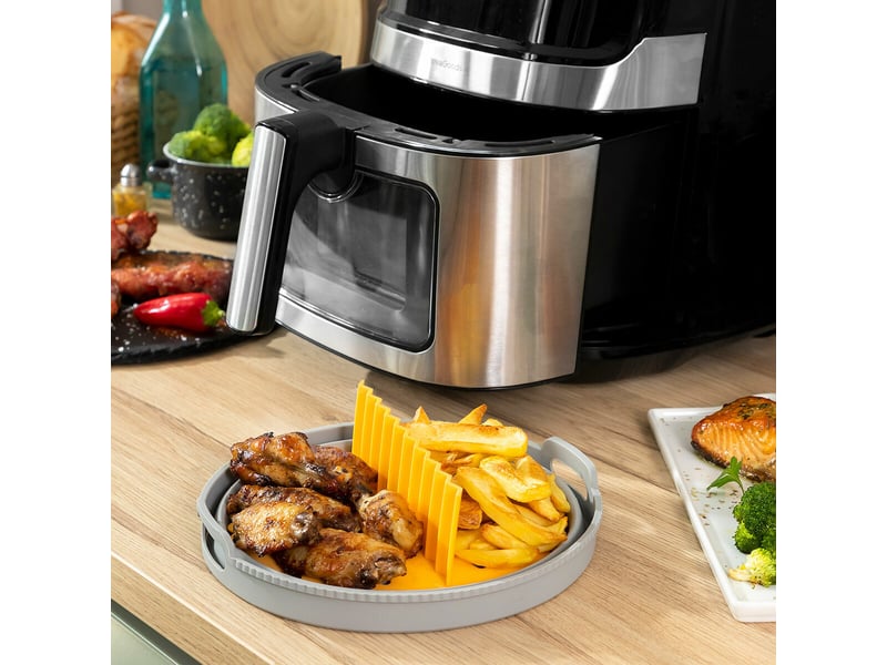  Lot de paniers pliables en silicone avec poignées et séparateurs pour friteuse à air innovagoods (3 unités)  - Conforama D