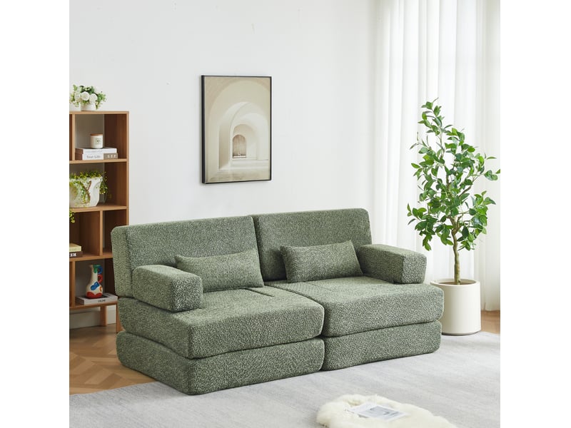  Canapé modulaire convertible 4 places – vert – assise 2-en-1 pliable, tissu chenille, gain de place pratique  - Conforama B