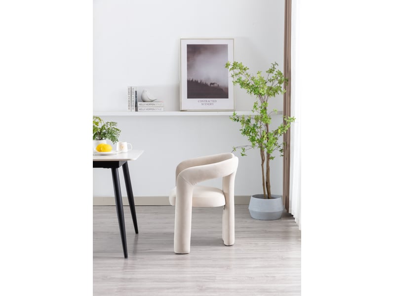  Chaise de salle à manger en velours avec assise rembourrée et dossier enveloppant beige  - Conforama D
