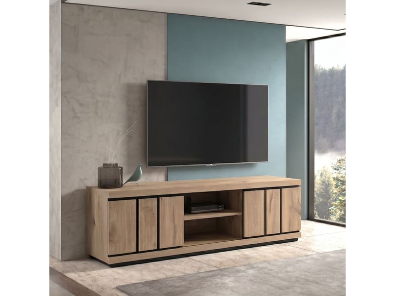  Meuble tv aspect chêne canyon effet tasseaux et détails noirs  - séquence SÉQUENCE - Conforama B