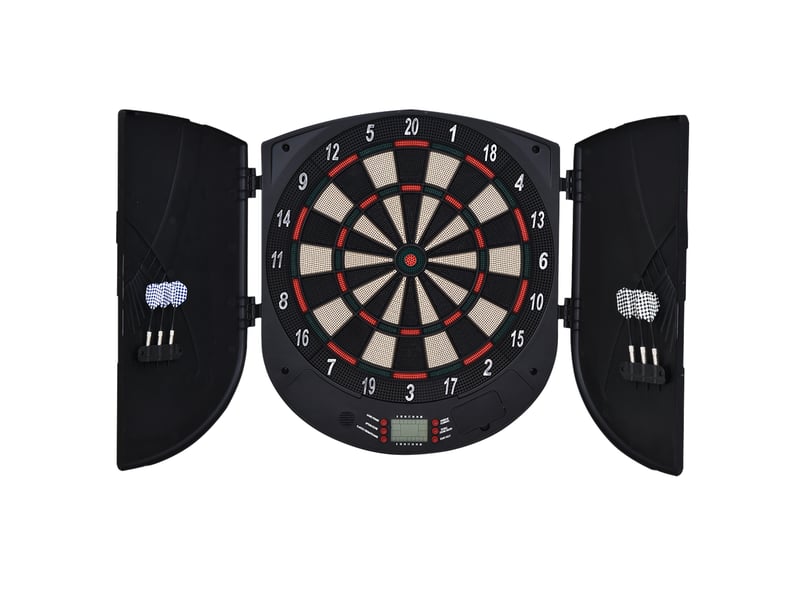  Cible de fléchettes électronique refermable, 26 jeux pour 8 joueurs, écran lcd et haut-parleur, noire  - Conforama B