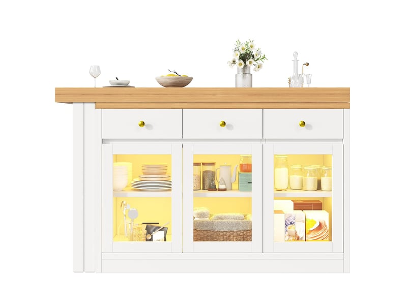  Îlot de cuisine extensible avec led en mdf blanc 120-200x40x75.5 cm - pangivo  - Conforama A