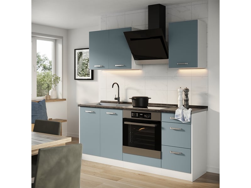  Vicco cuisine, bleu-grisblanc, 180cm sans pt  - Conforama C