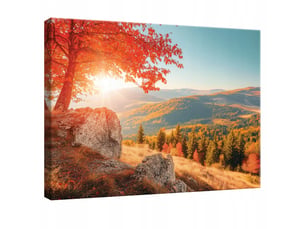 Tableau décoration murale impression sur toile paysage forêt rouge - 100x70 cm - tableau décoration murale chambre et salon